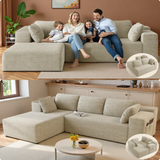Lofka 105" Cloud L-Shaped Sectional Sofa and Couch with Movable Ottoman and Soft Seats for Living Room, No Assembly Required, Beige (Plush Corduroy Fabric)