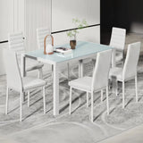 Dining Table Set for 6,Lofka DiningTable and Chairs for 6 with High Back Soft PU Chairs & Glass Kitchen Table for House,Apartment,Kitchen,Modern White