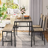 Dinning Table for 4, Kitchen Table and 2 Chairs for 4 with Bench, 4 Piece Dining Table Set for Small Space, Apartment - Gray