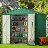 8' x 6' Metal Outdoor Storage Shed with Double Lockable Doors - Green