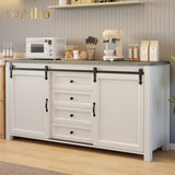 60" Farmhouse Coffee Bar Cabinet with Storage, Aquarium Stand Fish Tank Table, White Kitchen Sideboard Cabinet with Sliding Barn Door, for Living Room, Entryway - Gray Desktop