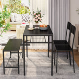 Dinning Table for 4, Kitchen Table and 2 Chairs for 4 with Bench, 4 Piece Dining Table Set for Small Space, Apartment - Black