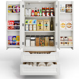 47" Kitchen Pantry Storage Cabinet with Drawers, Noelse Food Pantry Storage Cabinets with 2 Doors and 3 Shelves for Kitchen Dining Room and Living Room, White