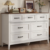 Farmhouse Dresser for Bedroom, 47.2" Wide 7 Drawer Dresser Storage Organizer, Wood Chest of Drawers for Bedroom, TV Stand for 50 inch TV, for Living Room, Hallway - Retro Desktop