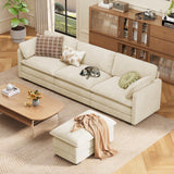 Noelse 110.2" L Shaped Living Room Sofa Modular Sectional Cloud Couch with Movable Ottoman, 3-Seater Comfy Corduroy Deep Seat Sofa with 2 Pillows for Living Room, Bedroom and Apartment, Beige