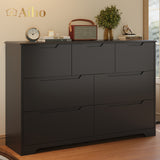 7 Drawer Dresser, Wide Chest of Drawers Nightstand Storage Tower Storage Wooden Dresser for Living Room, Bedroom, Hallway - Black