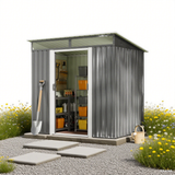 Asofer 6'x4' Outdoor Storage Shed, Metal Shed with Sliding Lockable Doors, Transparent Panel Windows, Versatile Shed for Backyard, Patio, Gray