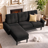 80.3"L-Shaped Couch, Lofka 3 Seat Sofa with Chaise, Soft Sleeper Couches for Living Room, Apartment and Small Space, Black Couch