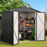 Asofer Outdoor Storage Shed 6 x 4 FT with Double Lockable Doors, Tool shed Clearance for Patio Lawn, Dark Gray