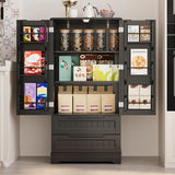 47" Small Kitchen Storage Cabinets with Doors and Shelves Clearance, Noelse Wooden Craft Organization and Storage Cabinet with 2 Drawers for Craft Room and Dining Room, Black