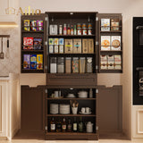 71 "H Kitchen Pantry Cabinet with 4 Doors and 1 Drawer, Solid & Sturdy, Storage Cabinet for Entryway, Kitchen - Dark Brown