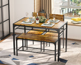 Dinning Table for 4, Kitchen Table and 2 Chairs for 4 with Bench, 4 Piece Dining Table Set for Small Space, Apartment - Retro