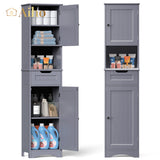 Bathroom Storage Cabinet, White Linen Cabinet, Narrow Tall Cabinet Storage Tower with Door ,Drawer and Open Storage - Gray