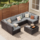 7-Piece Modular Outdoor Sectional Wicker Patio Conversation Set with 2 Pillows, Coffee Table for Garden, Yard, Patio - Gray