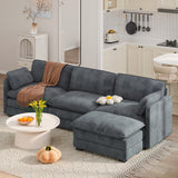 Noelse 110.2" L Shaped Modern Sofa Modular Sectional Cloud Couch with Movable Ottoman, 3-Seater Comfy Corduroy Deep Seat Sofa with 2 Pillows for Living Room, Bedroom and Apartment, Grey