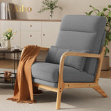Mid-Century Modern Accent Chair, Solid Wood Arm Chair with Wood Frame and Pillow, Fabric Upholstered Armchair Comfort Reading Chair Lounge Chair for Living Room Bedroom Guest Room - Grey