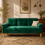 Lofka 70" Modern Sofa with 3 Soft Pillows Velvet lounge Sofa with Side Storage Pocket,Black sofa