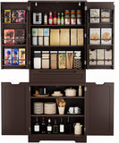 Noelse 64" Tall Kitchen Pantry Storage Cabinet with Doors and 10 Shelves, Noelse Wooden Food Storage Cabinet with Large Drawer for Dining Room and Craft Room, Dark Brown