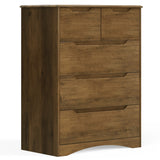 Dresser for Bedroom, Asofer 5 Drawer Dresser with Cutout Handle, Sturdy Wood Storage Cabinet, Brown