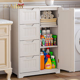 33.5 "H Wooden Bathroom Floor Cabinet, Side Storage Organizer Cabinet with 4 Drawers, 1 Cupboard & 2-Shelves MDF-White