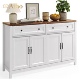 55" Kitchen Buffet Sideboard Cabinet, 2 Drawer and 4 Door Farmhouse Coffee Bar Storage Cabinet with Adjustable Shelf - Retro Desktop