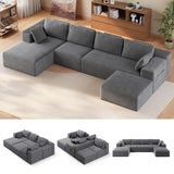 134'' U Shaped Sectional Couch, Lofka Cloud-Like Big Modular Couch with Chaise, Soft Corduroy Fabric Sofa for Large Space, No Assembly Required, Dark Gray