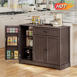 42” Coffee Bar Cabinet with Storage, Kitchen Storage Cabinet, Sideboard Buffet Cabinet with 8 Shelves, 1 Drawer - Dark Brown