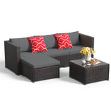 Outdoor Patio Furniture Sets, 3 Piece Outdoor Sectional Patio Sofa, All Weather Outdoor Sofa PE Garden Furniture, Wicker Rattan Patio Conversation Set with Glass Table and Cushions - Gray