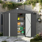 8' x 6' Metal Outdoor Storage Shed with Double Lockable Doors - Gray