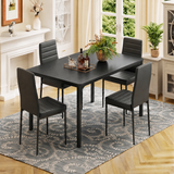 Asofer Dining Table Set for 4 with PU Chairs, Kitchen Table and Chairs for Dining Room Breakfast Nook, Black