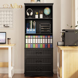 3-Shelf Bookcase with 3 Drawers for Living Room, Bedroom - True Black