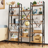 The Modern Triple Wide 5-Tiers Industrial Bookshelf with Storage - Retro