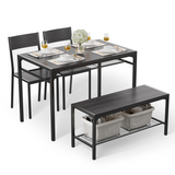 Dinning Table for 4, Kitchen Table and 2 Chairs for 4 with Bench, 4 Piece Dining Table Set for Small Space, Apartment - Black