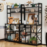 5 Tiers Industrial Bookcases and Bookshelves, Metal Wood Display Shelf - Black