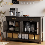 47" Console Table with Drawers, Wood Entryway Table Hallway Table with 2 Drawe, 4 Doors and Open Storage, Sofa Table for Living Room, Foyer and Corridor - Drak Brown