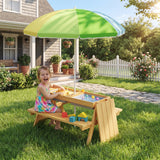 Asofer Outdoor Kids Picnic Table with Umbrella, 3-in-1 Sand & Water Table for Outdoor Playset