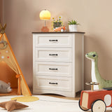 Noelse Dresser for Bedroom with 4 Drawers, Tall Wood Dresser with Large Drawer & Delicate Metal Handles, Wooden Chest of Drawers Storage for Hallway, Living Room and Office, White and Rustic