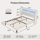 Asofer Full Bed Frame, Modern Upholstered Storage Platform Headboard with USB Charging,Beige