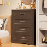 4 Drawer Dresser for Bedroom, Tall Wood Dresser with Large Drawer & Delicate Handles for Closet, Living Room, Hallway - Dark Brown