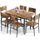 Noelse 63" Extendable Kitchen Table Set for 4-6 People, 7-Piece Large Dining Table Set With 6 Chairs, Mid-Century Modern Dining Room Table, Rustic Brown