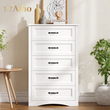5 Drawer White Dresser, Tall Dresser for Bedroom, Modern Storage Cabinet Wood Chest of Drawers for Living Room