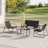 4 Pieces Patio Furniture Set,Textilene Modern Conversation Black Bistro Set with Loveseat and Tea Table for Home,Lawn,Balcony and Bistro - Black