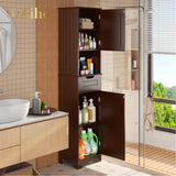 67" H Bathroom Storage Cabinet Organizer with Adjustable Shelves - Dark Brown