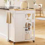 Lofka Kitchen Island Cart, White, with Removable Tray, Drawers, Towel Rack, Hooks, 3 Shelves