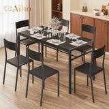 Dining Table Set for 6 , 7-Piece Kitchen Table Set for Small Space, Apartment, Kitchen, Dining Room, Space-Saving - Black