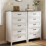 Farmhouse Dresser for Bedroom, Tall Wood Dresser with 5 Drawer, Chest of Drawers with Metal Handle for Living Room, Hallway, Closet - Gray Desktop