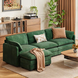 110" Convertible Sectional Couches Sofa, 3 Seat L Shaped Couch with Combination Movable Ottoman abd Double Layer Cushions, Corduroy Fabric Small Couches for Living Room, Apartment and Small Space - Green