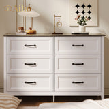 Farmhouse Dresser for Bedroom, 47.2" Wide 6 Drawer Dresser Storage Organizer, Wood Chest of Drawers for Bedroom, TV Stand for 50 inch TV, for Living Room, Hallway - Gray Desktop