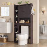 Over The Toilet Storage Cabinet with 2 Doors, 66''H Over Toilet Bathroom Organizer, Over Toilet Storage Cabinet with Adjustable Shelf, for Bathroom, Laundry - Dark Brown