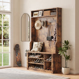 Asofer Modern Hall Tree with Shoe Storage, Front Entryway Furniture, Mudroom Bench with Coat Rack, Retro
